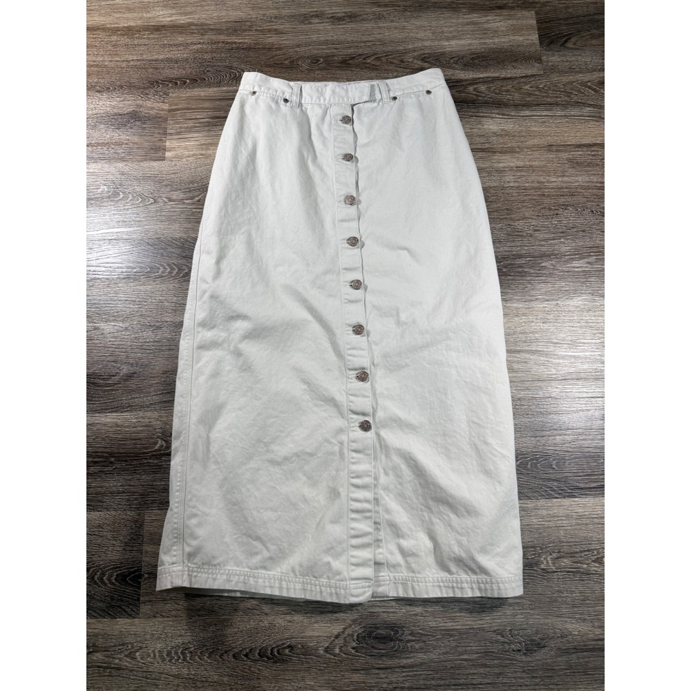 Vintage Bill Blass Maxi Skirt Off White Denim Button Front Size 6 Preppy 90s